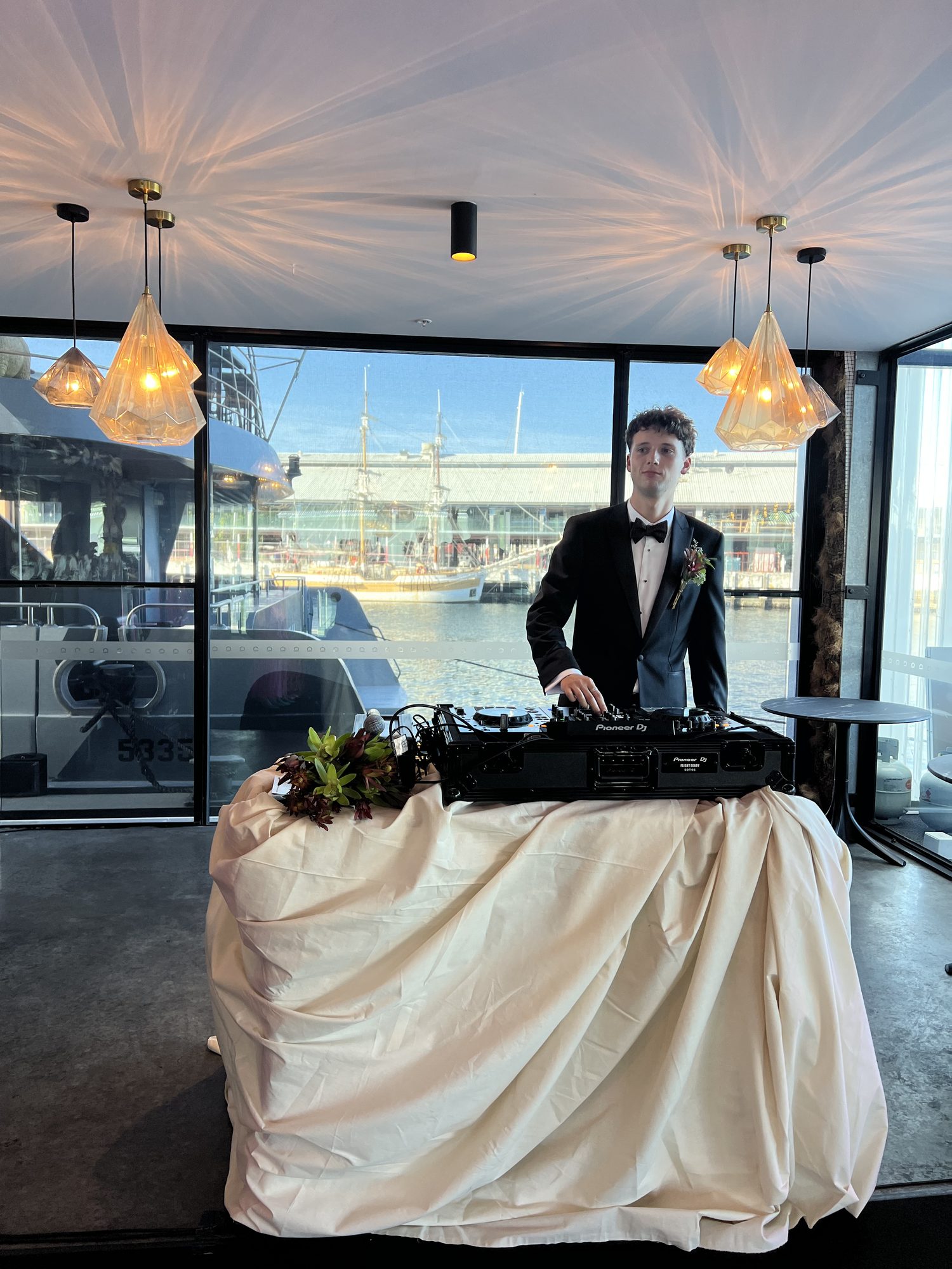 Charlie at the decks for a waterfront wedding reception